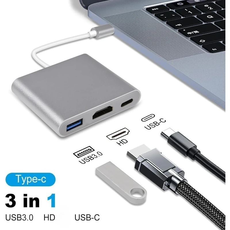 Type-C 3-In-1 Docking Station Compatible With Consoles Smartphones And Computers Hdmi-Compatible Multifunctional Usb Hub Adapter