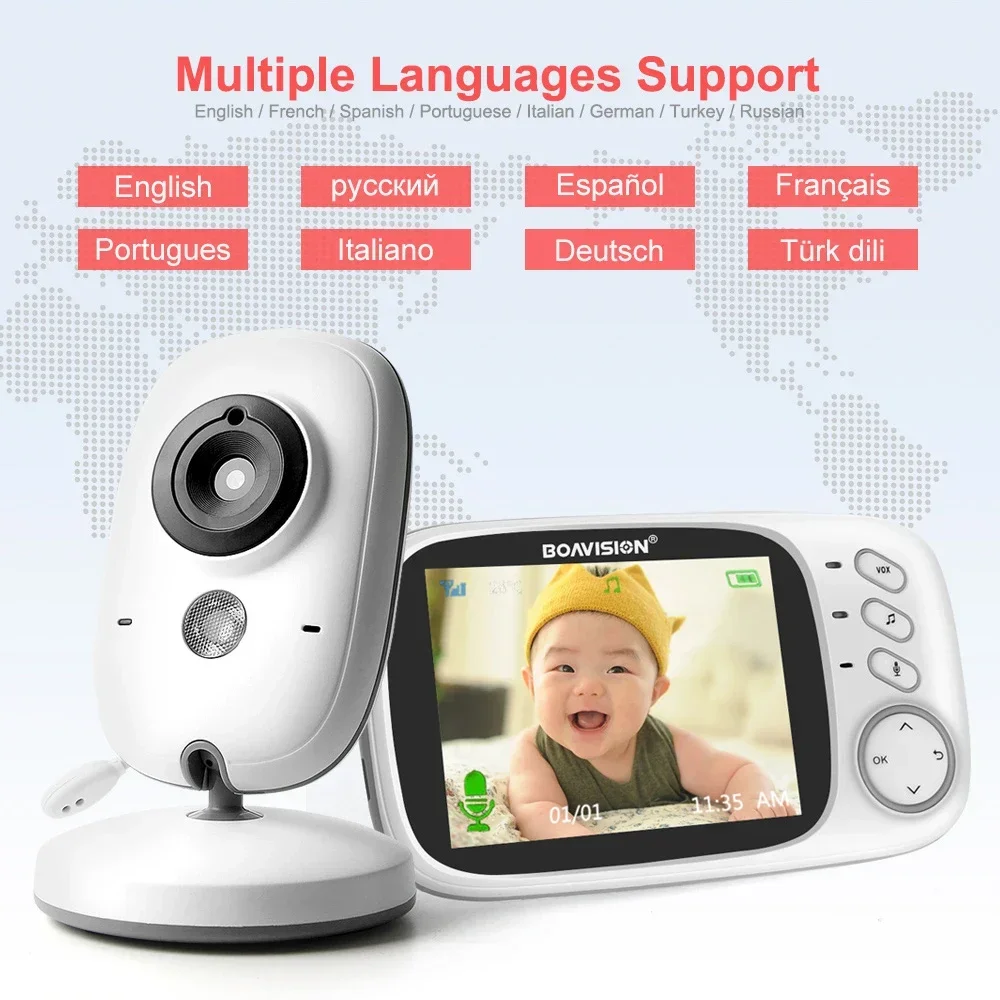 VB603 Video Monitor with 3.2 Inches LCD Two Way Audio Auto Infrared Night Vision Type-C Temperature Detection baby camera