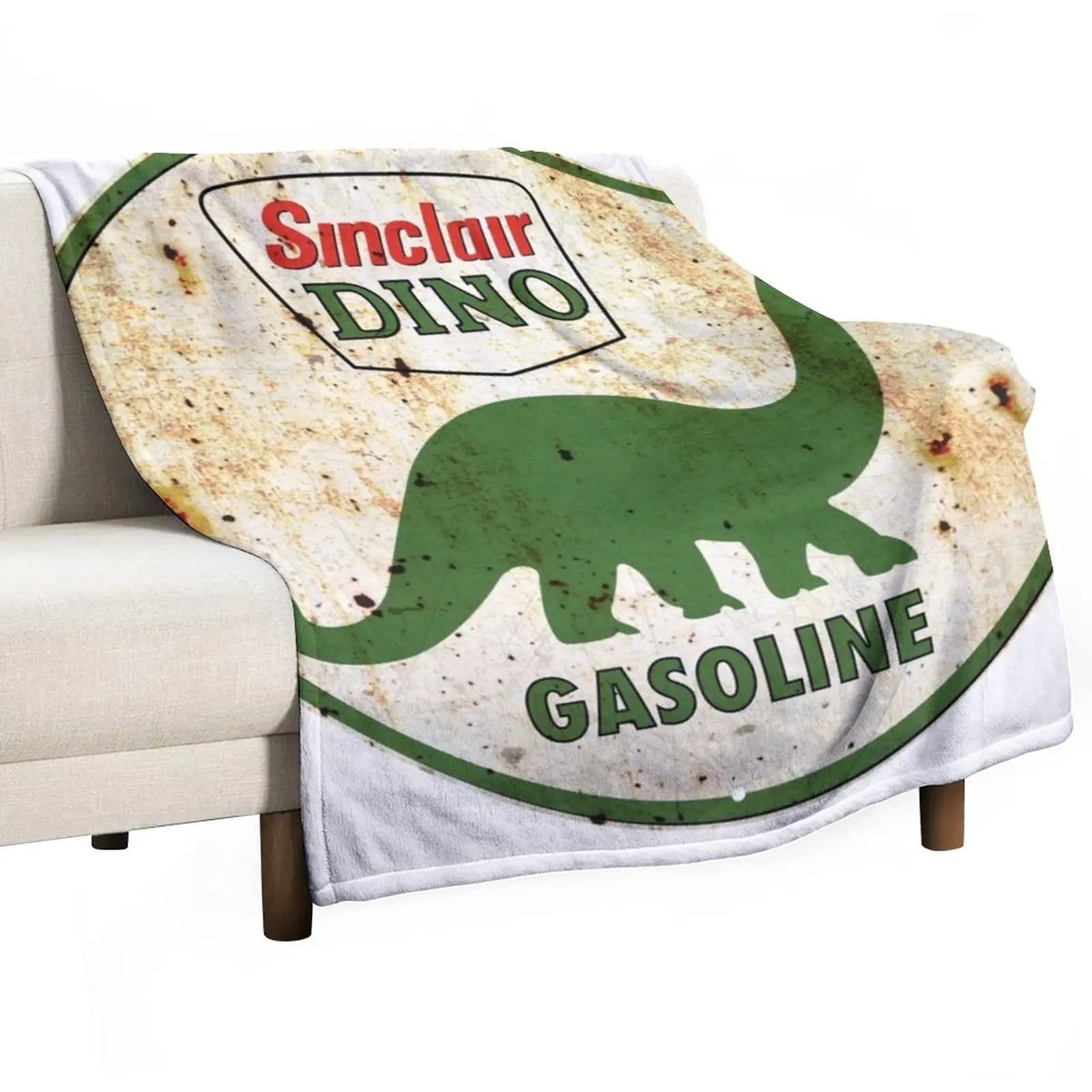 

Vintage Sinclair DINO Gasoline Service Station Sign Throw Blanket Beach heavy to sleep Hairy Blankets