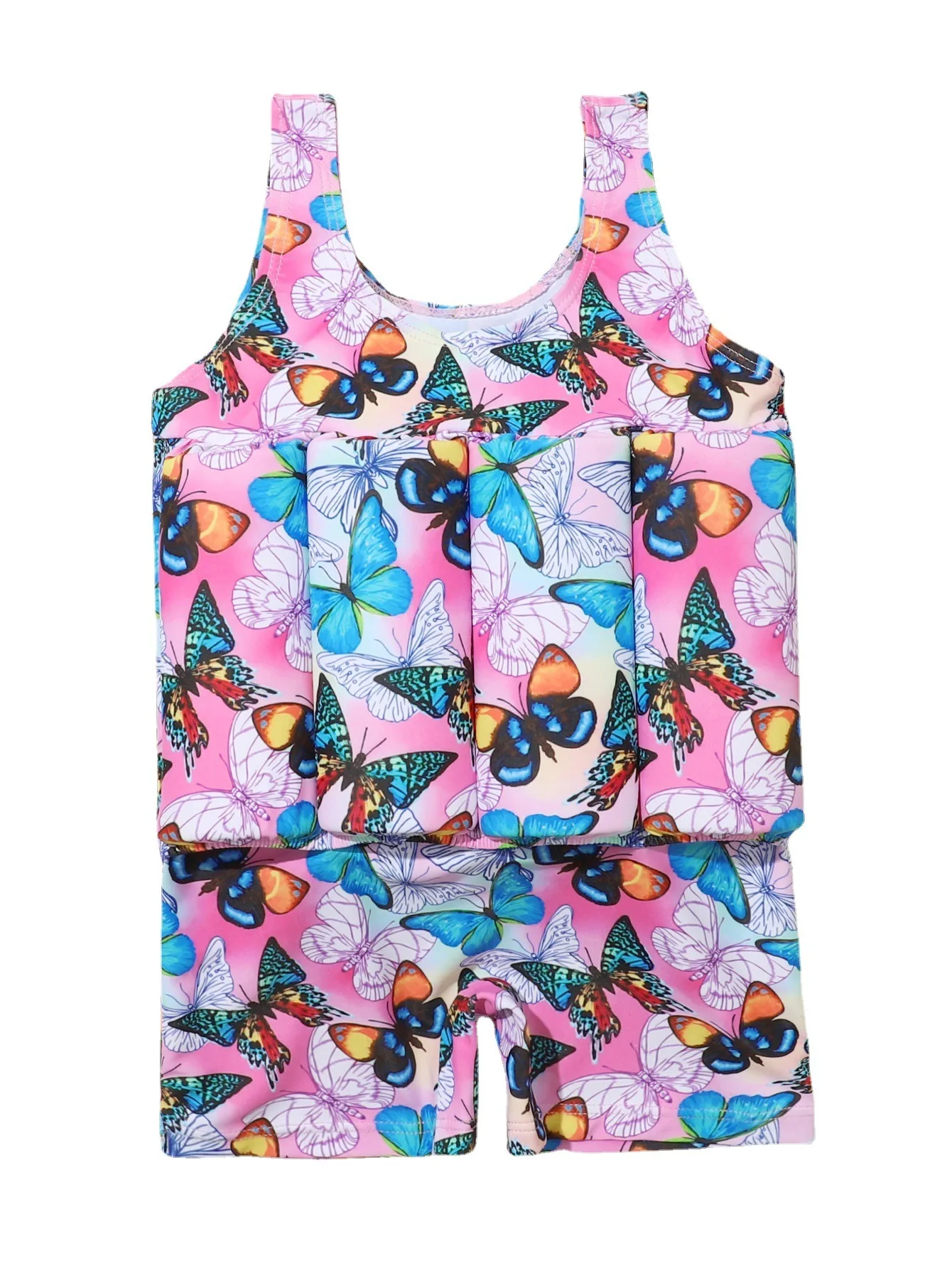 Kids' Buoyancy Swimsuit, Short-Sleeve One-Piece for Boys & Girls, Slim Fit with Zipper, Easy On/Off, Removable Adjustable Float