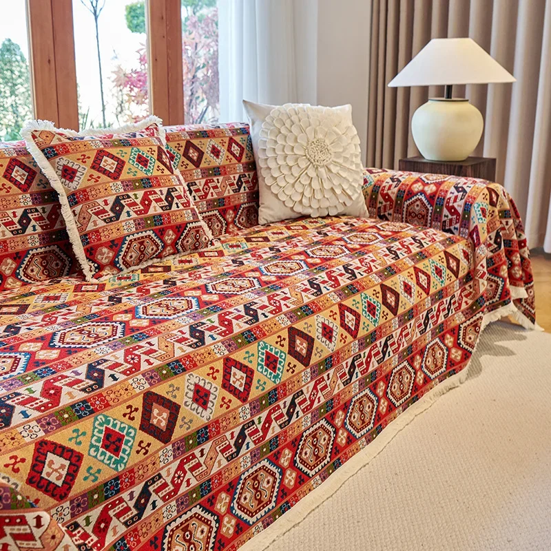 High Grade Oil Painting Floral Jacquard Sofa Cover All Season Universal Cat Scratch Resistant Sofa Protector Blanket