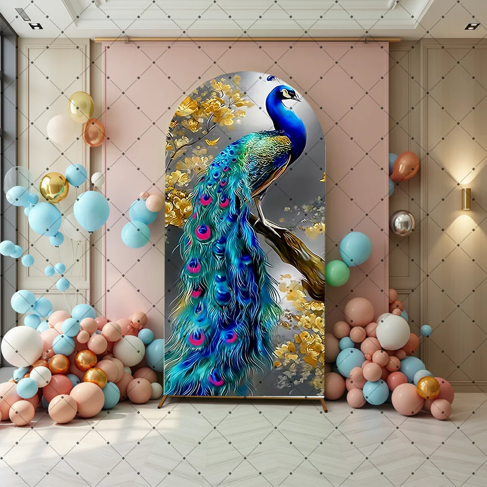 Double-sided Indian Style Peacock Arch Backdrop Cover Kids Baby Shower Baptism Decoration Background Photo Props