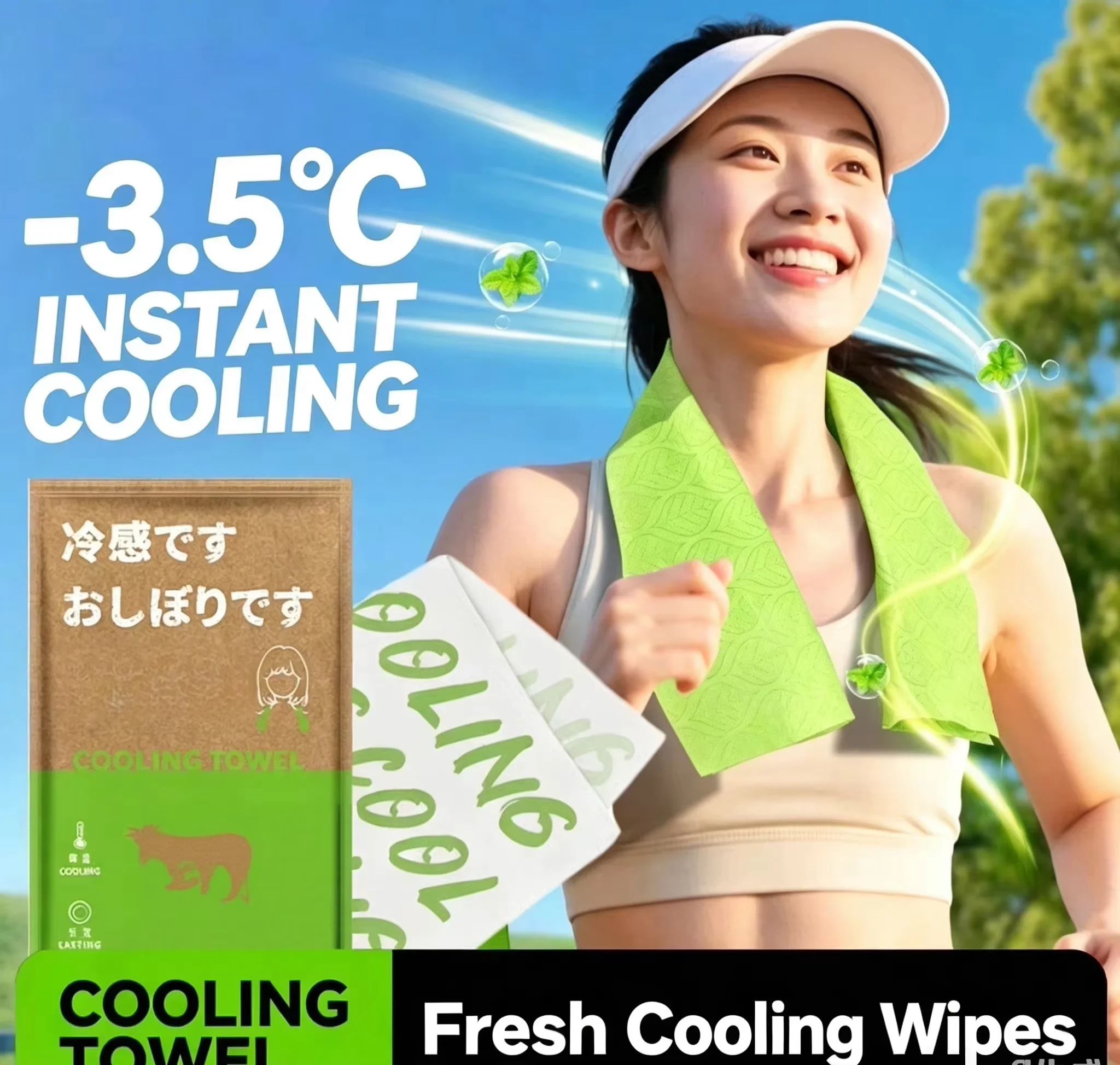 Instant Cooling Ice Feel Wipes Reusable Sweat Absorbent Towel Portable Mint Cold Wipes Sports Travel Outdoor