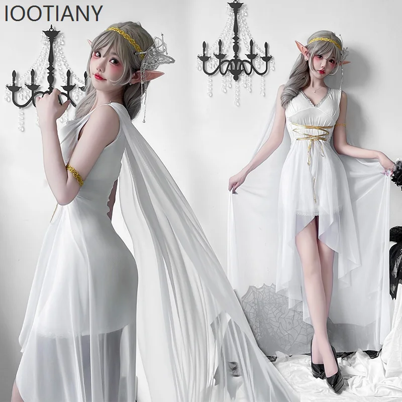 

Greek Goddess Medieval Halloween Costume Elf Fashion Sexy White Long Dress Cleopatra Athena Adult Fairy Performance Costume 2025