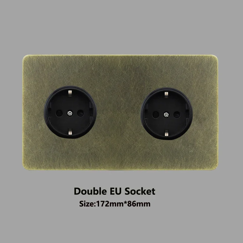 Doubel EU Socket French Plug Wall Light Toggle Switch Stainless Steel Bronze with Irregular Patterns Panel