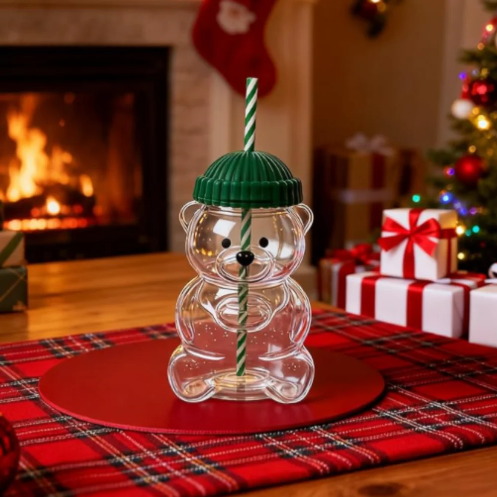 

Кофейные чашки 2025, соломенная чашка с медведем, милые подарки на день рождения, Рождество, аксессуары для кукол, прозрачные креативные чашки для воды с молоком, кофе