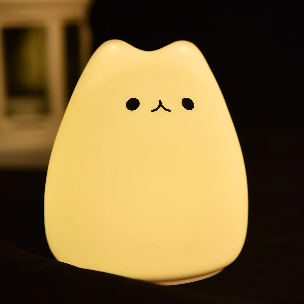 Colorful LED Night Light Animal Cute Cat Silicone Soft Breathing Cartoon Baby Nursery Lamp for Children Kid Gift Dropship