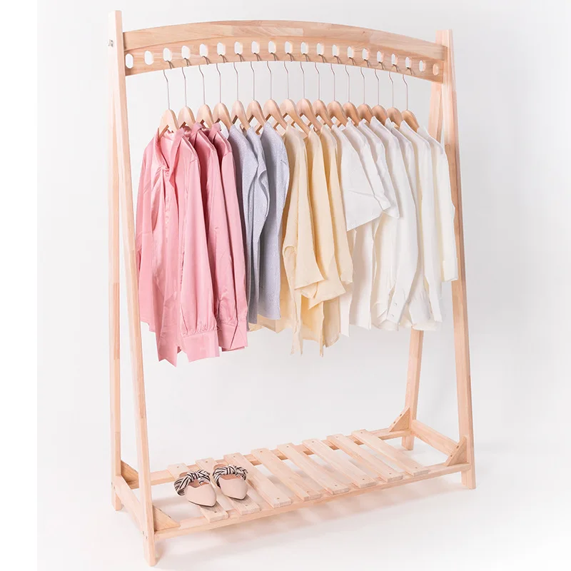 Creative wooden floor hanger porous bedroom clothing store display rack double-sided hanging middle island rack studio