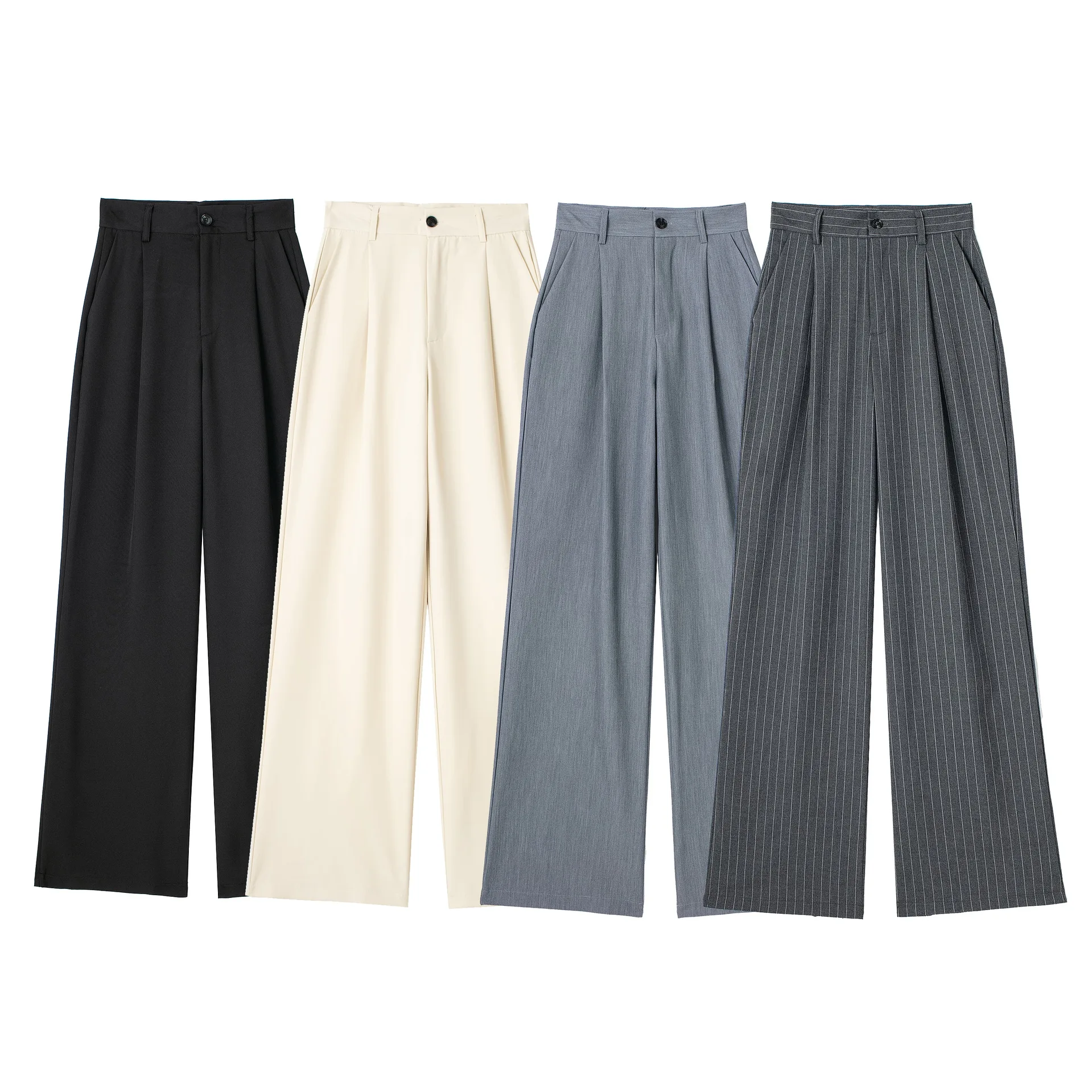 

Women's New Fashion Loose Versatile Pleated Suit Pants Side Pocket Casual Pants Vintage High Waist Zipper Female Trousers Mujer