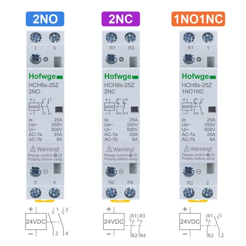 Imagen 2 del producto Contactor de CC de HCH8s-25Z DC24V 2P 16A 25A 2NO 1NO1NC DC12V DC24V Contactor doméstico automático tipo carril Din