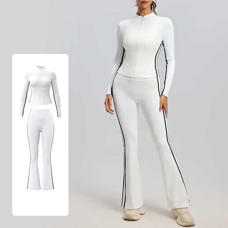 High Quality Women Striped High Waist Polyester Workout Set Running Sports Butt Lifting Naked Feeling Stretch 2 Piece Yoga Sets