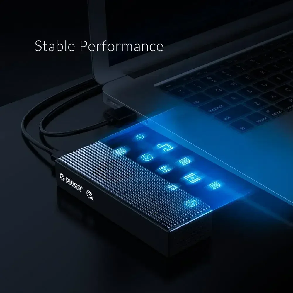 ORICO M.2 NVME SSD-behuizing met ingebouwde ventilator USB3.2 20Gbps Type-C externe behuizing M.2 NVME SSD-behuizing SSD-adapter voor M.2 PC-behuizing