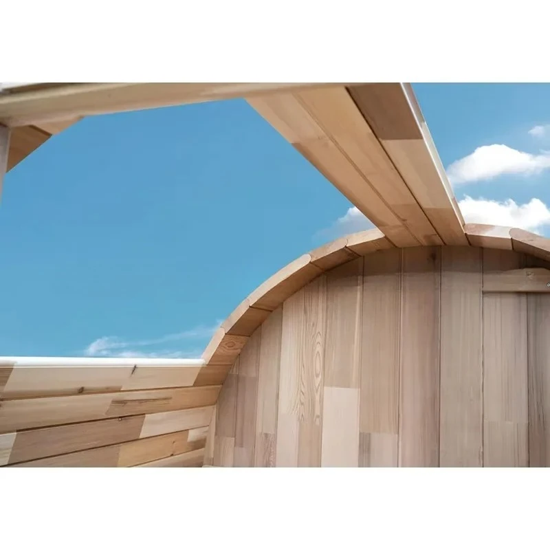 Outdoor Saunas Red Cedar Traditional Sauna Room 2 Person Panoramic Sunroof Barrel Sauna Room
