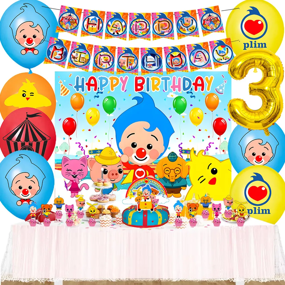 

Plim Party Cake Topper Decoration Latex Balloons Cartoon Red Blue Clown Foil Ballons Happy Birthday Banner Baby Shower Kids Toys