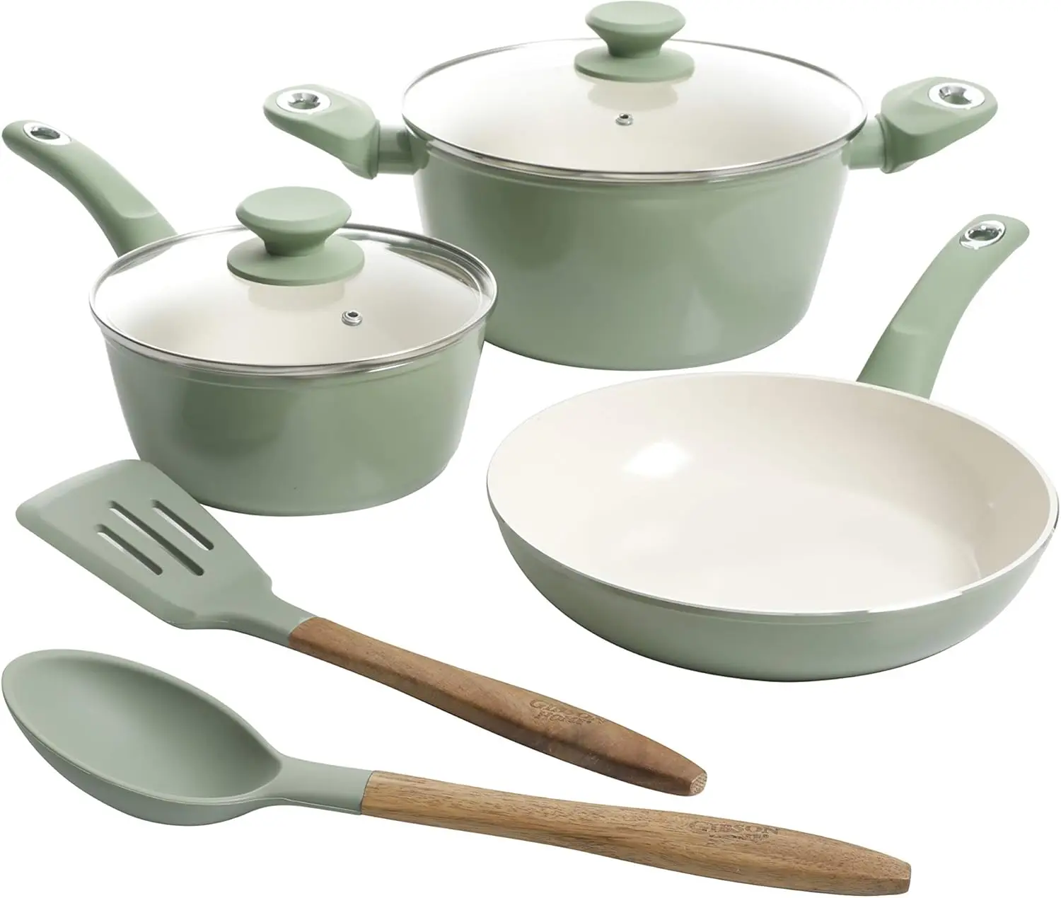 

Forged Aluminum Healthy PFA-Free Ceramic Pots and Pans Cookware Set, 7-Piece Set, Mint Green