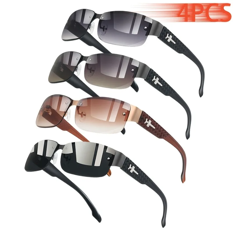 

4pcs Fashionable Rectangle Vintage Men Women Rimless Fashion Vacay Summer Eyeglasses Shades for Man Retro Male Female Eyewear