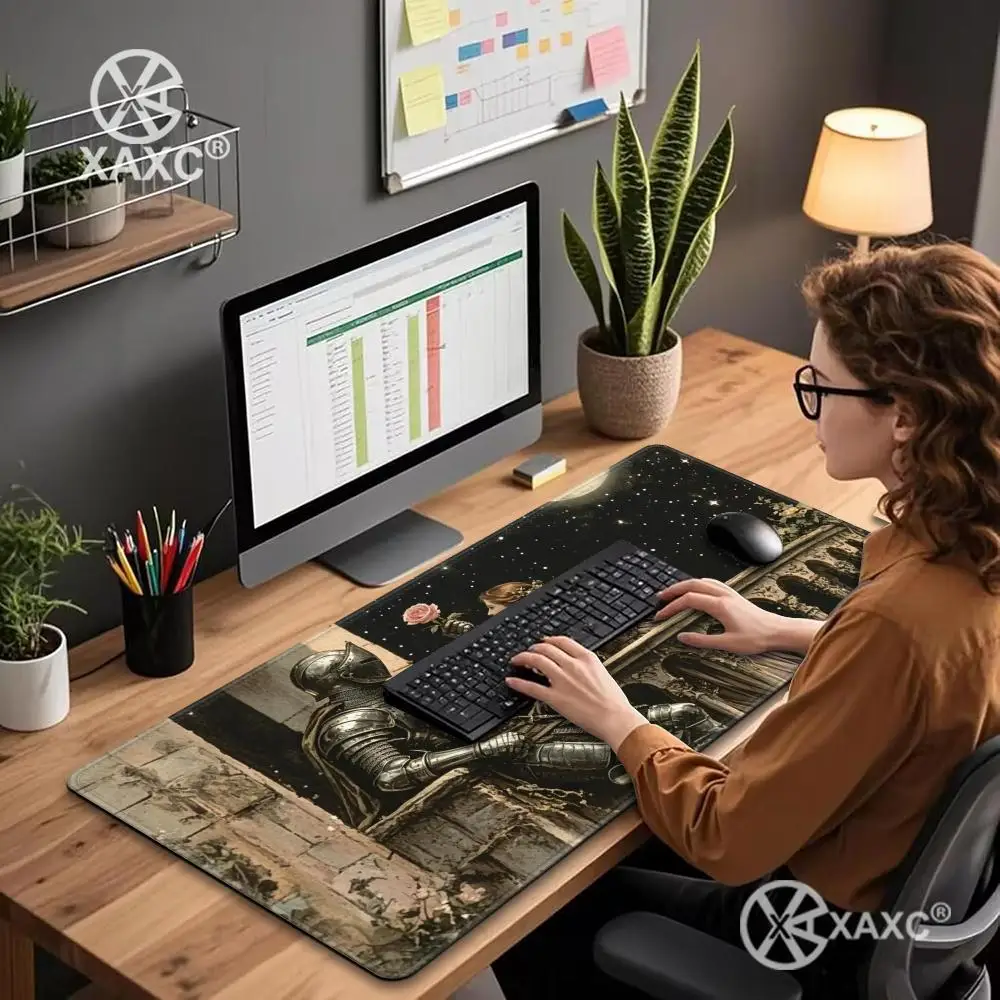 Medieval Fantasy Warrior Knight Desk Mat Tapestry Style Mousepad Mythical Celestial Workspace HYBXXC Magical Sword Vintage Mat