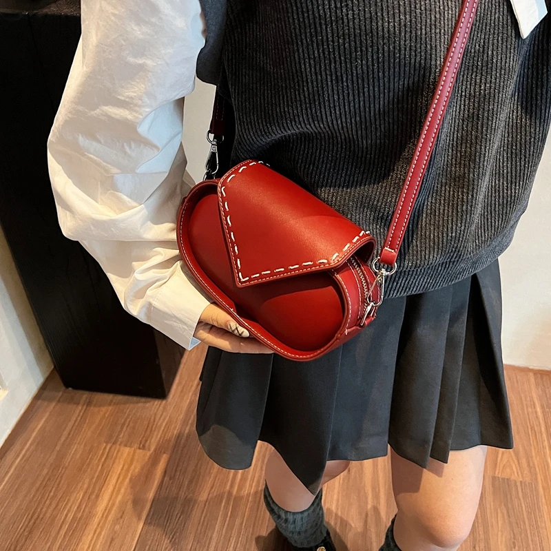 Bolsos de hombro cuadrados a la moda con cremallera para el Día de San Valentín, bolsos de hilo de coser de marca 2025, Bolso cruzado de Pu para mujer