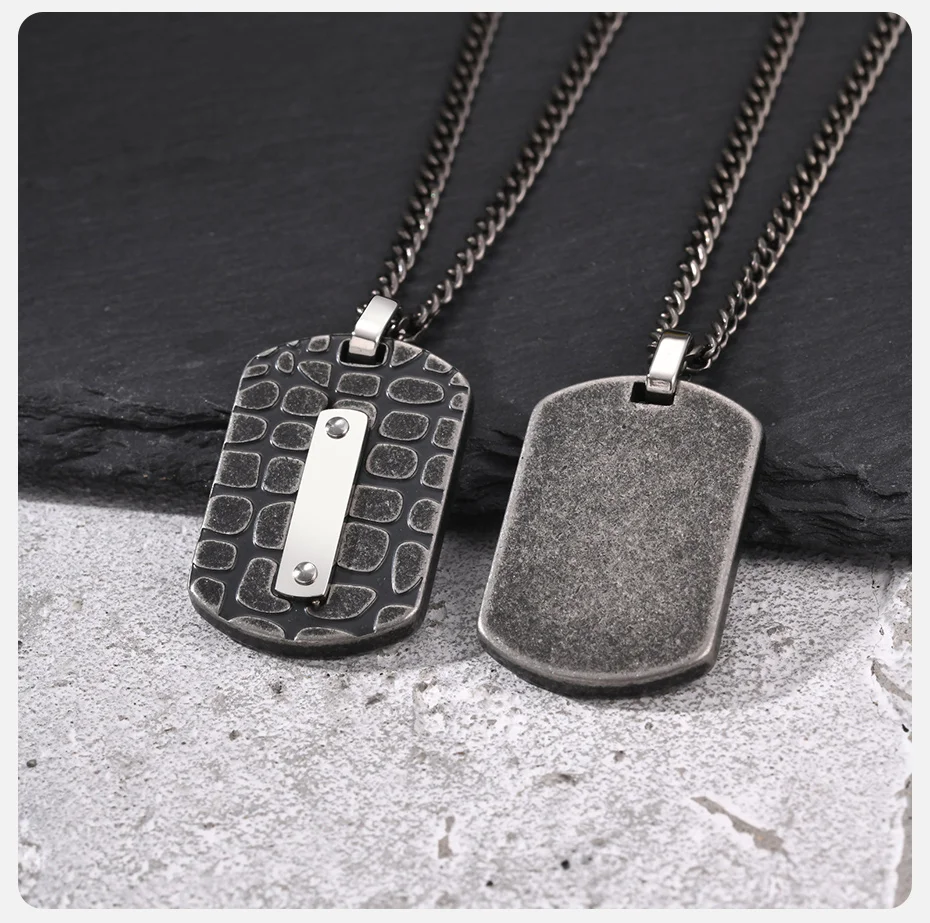 Vnox Geometrische Hundemarken-Halskette für Männer, Retro-Texturierter Anhänger aus Edelstahl mit Kubanischer Kette, Hip-Hop Casual Party Schmuck Geschenk – Detail 5