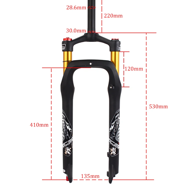 26*4'' Fat Bike Air Suspension Fork 120mm Snow Beach MTB Bicycle Fork Fit 4'' Tire Fat Snow Bicycle Fork