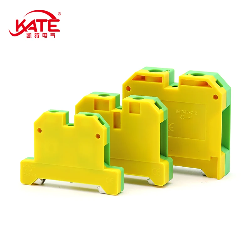 1Pcs EK2.5 4 6 10 16 35 /35 Quick Mount Ground Terminal Electrical Wire Connector DIN Yellow Green SAK Rail Terminal Block