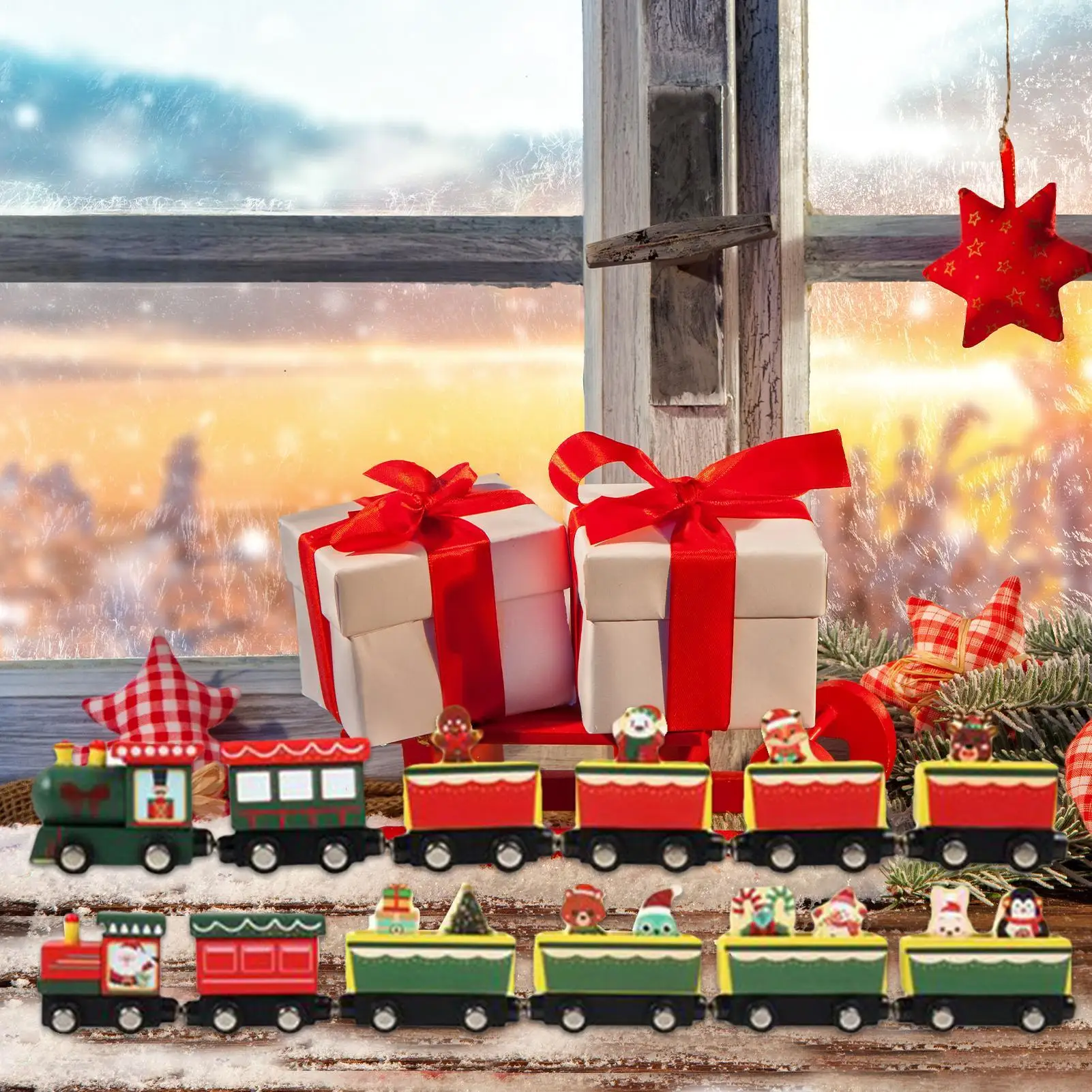 

Christmas Train Wooden Holiday Decoration Educational Train Toys for Kids Boys Girls Collectors Living Room Bedroom Study Family