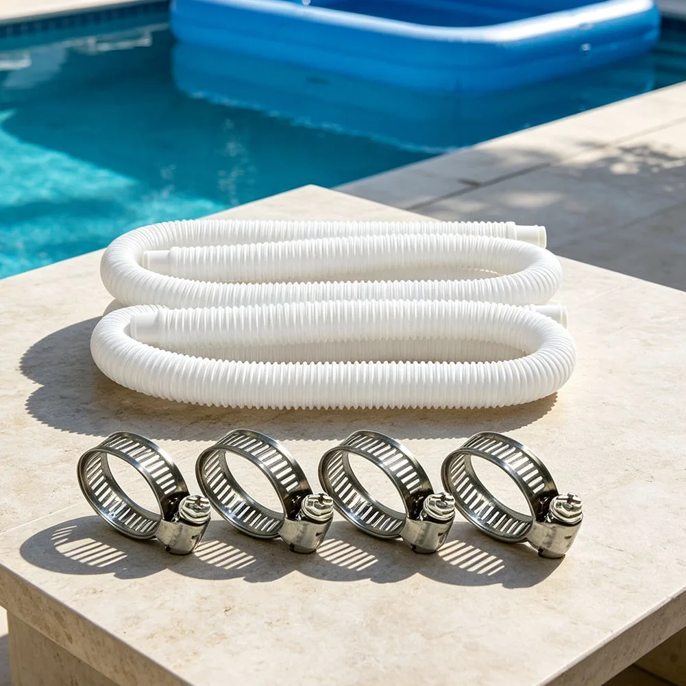 Replacement Pool Hose for Above Ground Filter Pumps Featuring Flexible Polyethylene Material Spiral Wound Design and Clips