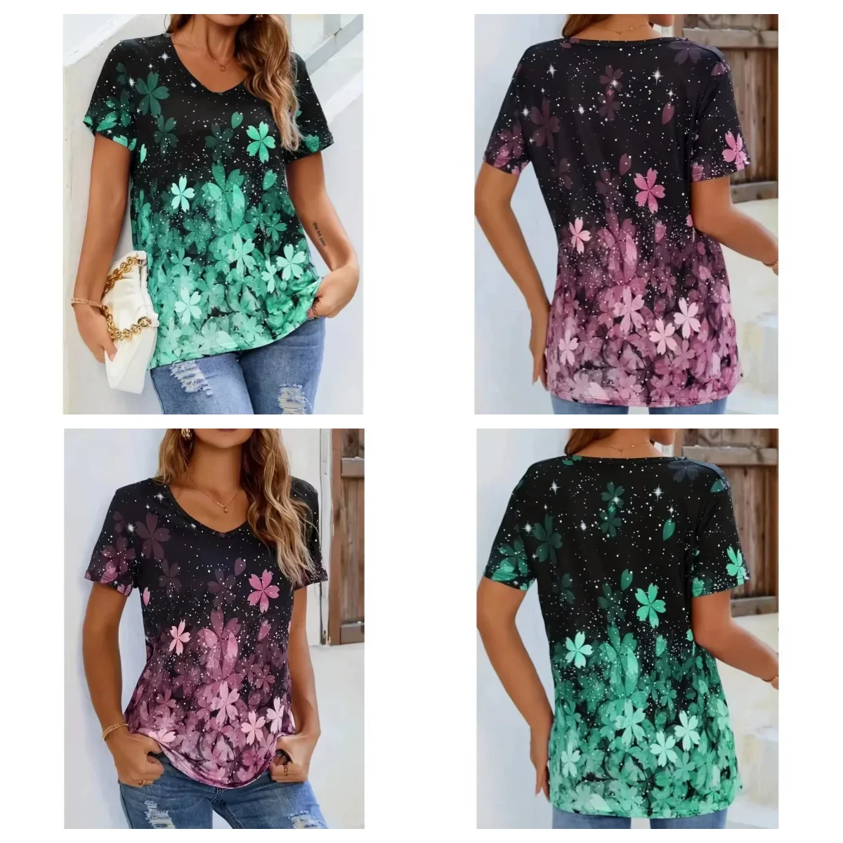 Plus Size 1XL-8XL Women Fashion Floral Print O Neck T Shirt Ladies Casual Short Sleeve Loose T Shirt Tops