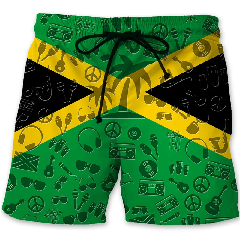 

Jamaica 3D Printed Beach Shorts For Men Jamaican Flag Pattern Surf Board Shorts Summer Vacation Swim Trunks Quick Dry Ice Shorts