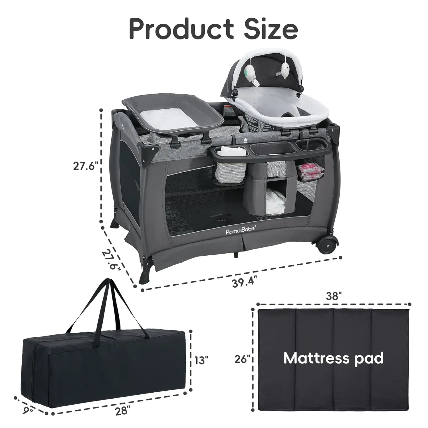 Foldable Portable Playpen with Mattress and Changing Table for Babies and Toddlers, Easy Assembly