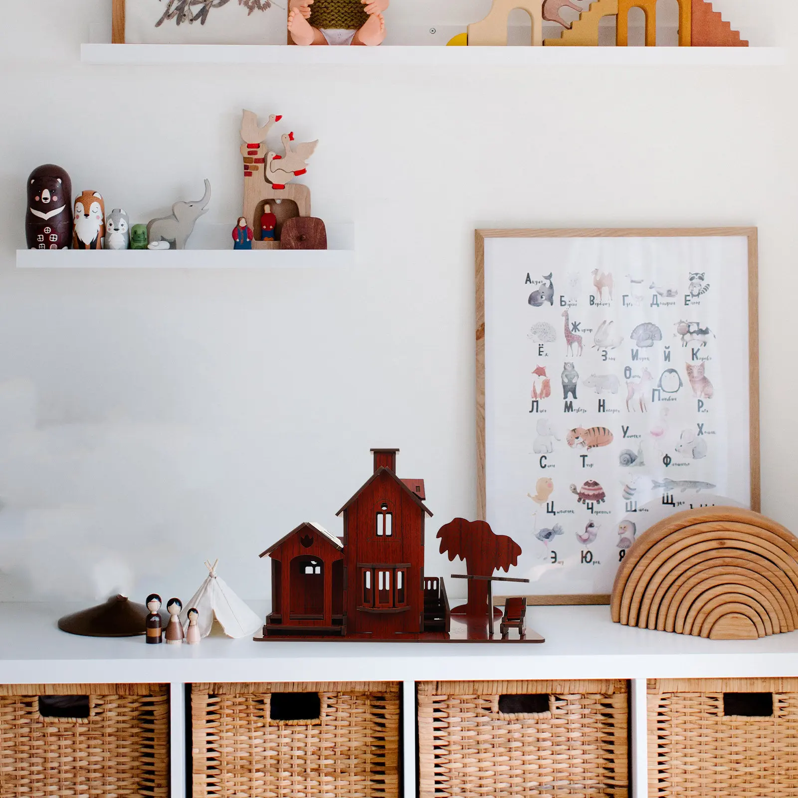 

1Pcs DIY Villa House Puzzle Wooden Puzzle Educational Plaything Smooth Assembled Desktop Ornament Gift Villa Model