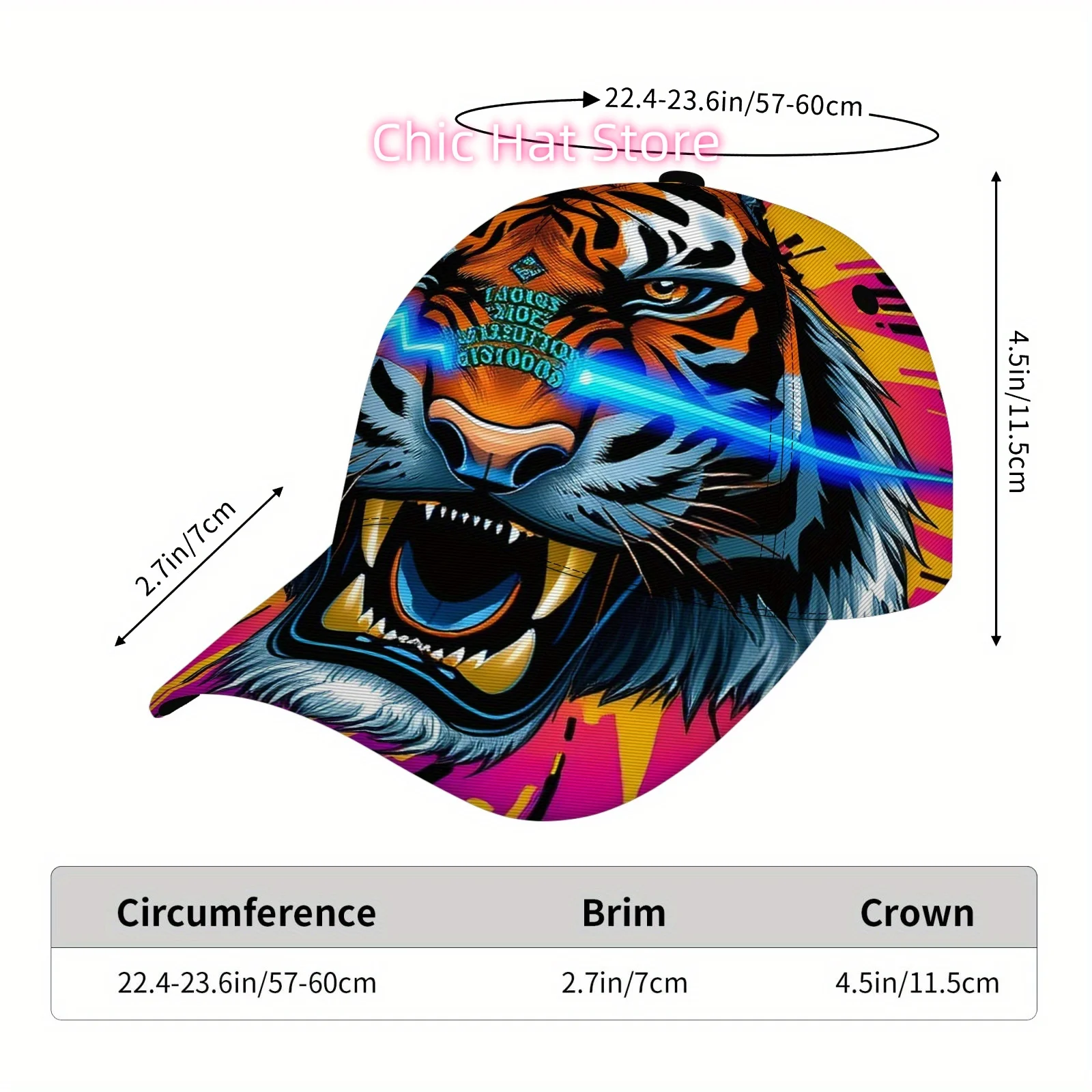 Summer Bestseller Adjustable Unisex Breathable Quick-Dry Sun Hat - Lightweight Polyester with Tiger Graphic & Neon Accents,