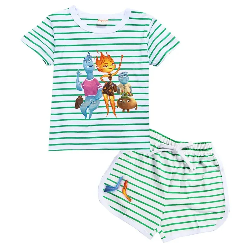 qq28Crazy elemental pyjamas set sommer kinder Kurzarm T-shirt nachtwäsche pyjamas ems feuer Wade druck baby anzug kleidung