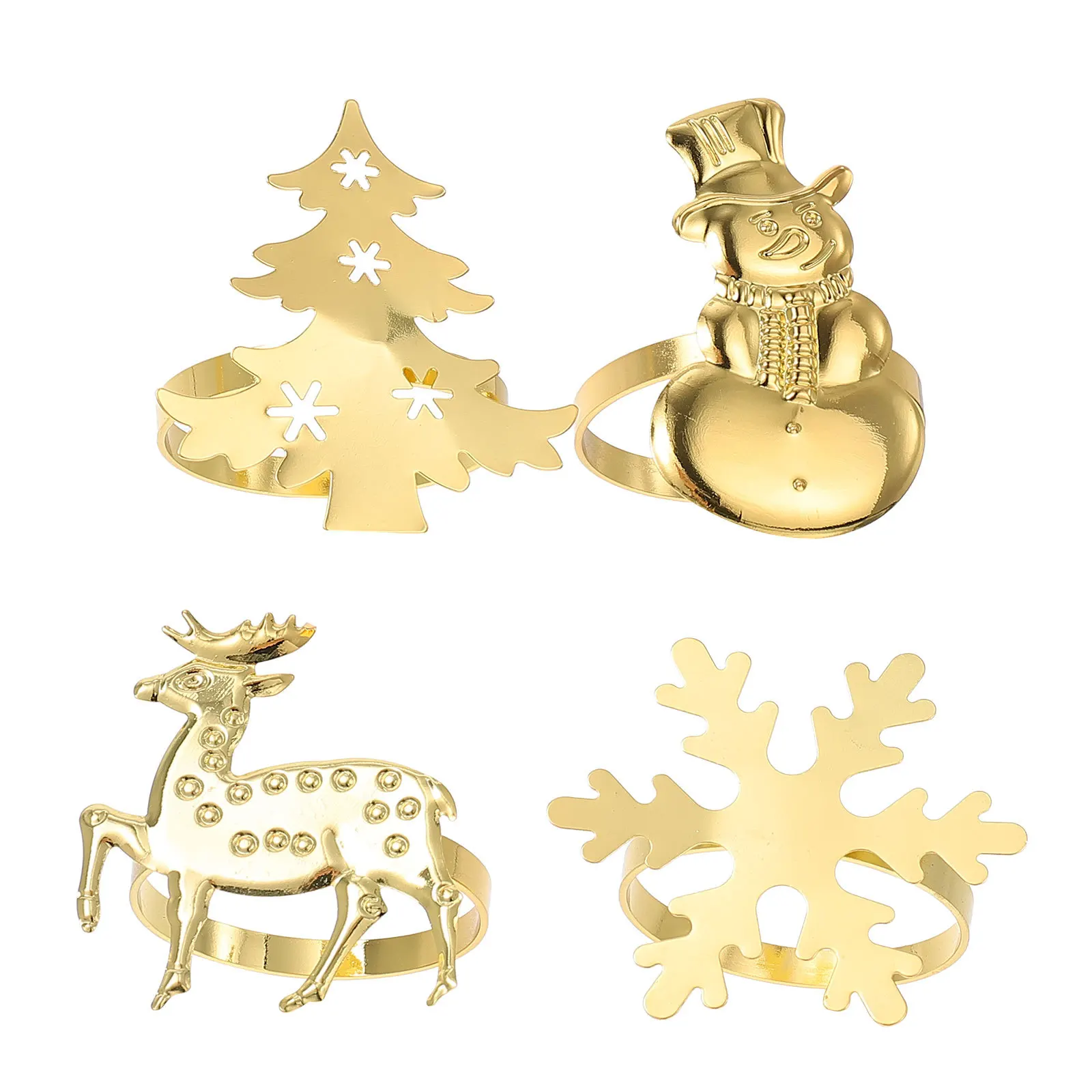 

4Pcs Napkin Ring Set Holiday Snowflake Elk Santa Design Glitter Finish Table Ornament for Christmas Party Wedding Decoration