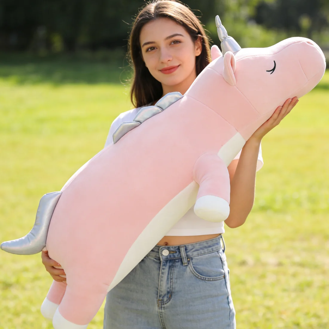 

Подушка-обнимашка SNOWOLF Длинный Единорог, 35 дюймов, плюшевая подушка-игрушка в виде тела животного, розовая милая плюшевая подушка-единорог, подушка для дивана