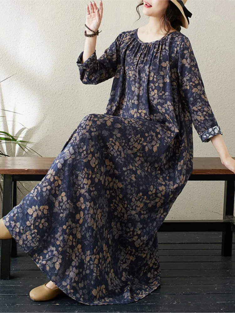 Robe longue plissée à volants et manches longues pour femme, tenue décontractée à imprimé floral, à la mode, collection automne