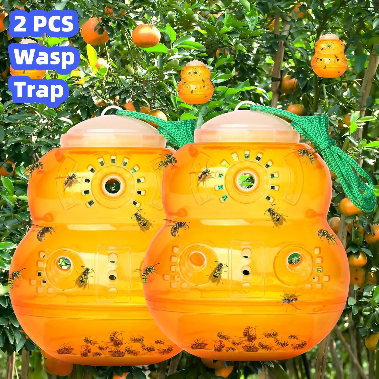 

2 Pack Wasp Trap Hanging Catcher Deterrent Killer Insect Catcher Non-Toxic Reusable Hornet Yellow Jacket for Orchard Vineyard