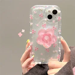 Cute Pink Flower Quicksand Holder Phone Case For iPhone 11 12 13 14 15 Pro Max SE XR X XS 7 8 Plus Stand Floral Clear Soft Cover