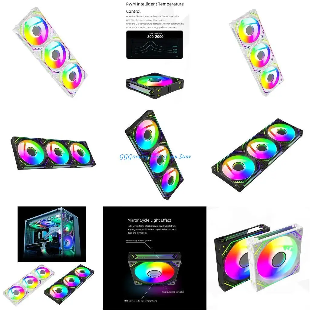 

H9EB Colorful 360mm 4Pin Chassis Fan ARGB Fan for PC Cooling ARGB Square Frame