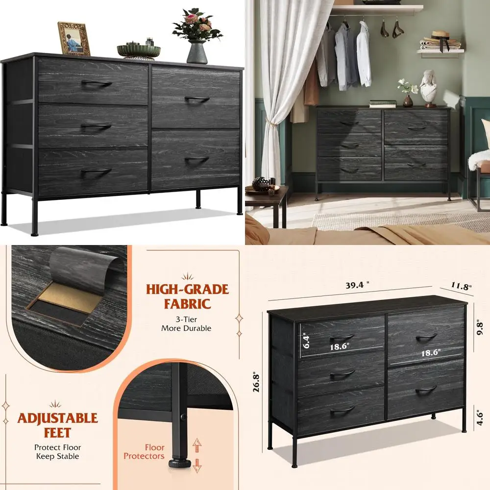 

Dresser for Bedroom with 5 Drawers, Wide Dressers with Drawer Organizers, Chest of Drawers, Fabric Dresser for Living Room, Clos
