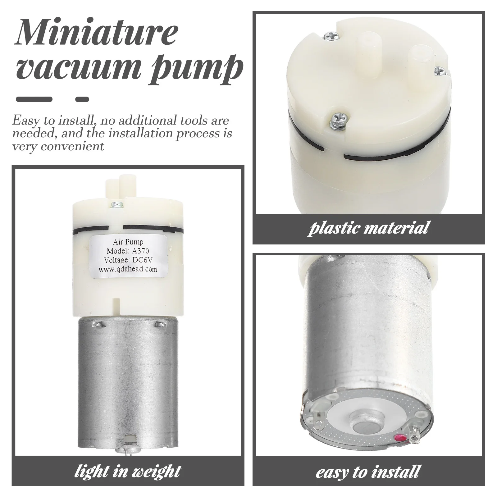 A370 Air Small Dc 6V Electric Vacuum Pump For Home Portable Plastic Diaphragm Pump Low Noise Air Delivery Device For Medical