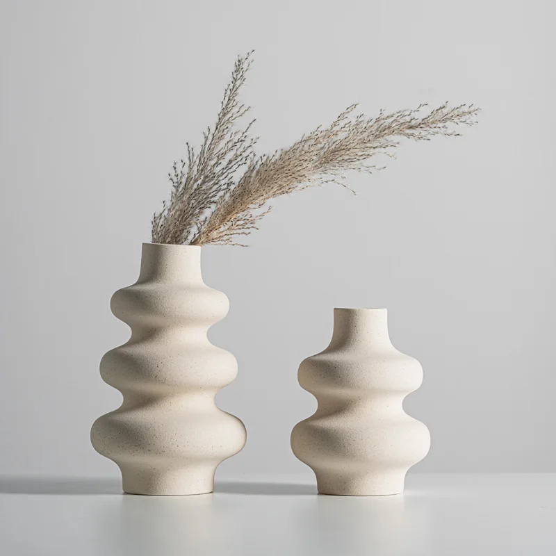 

Nordic Minimalist Beige Ceramic Creative Threaded Flower Vase Arrangement Machine Desktop Minimalist Decor Ornament Collection