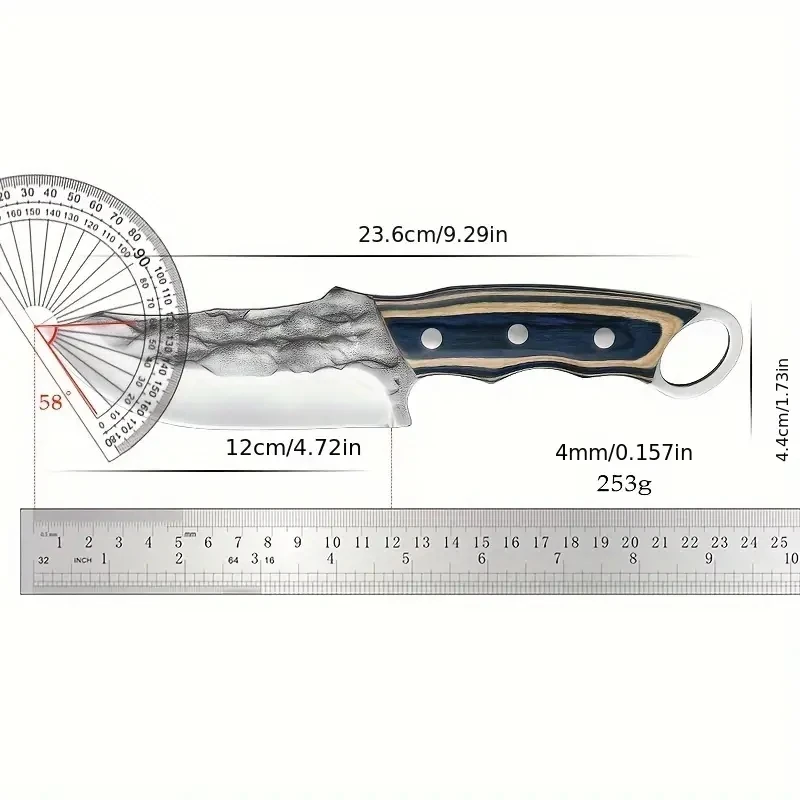 1PC 9.3 inch, kitchen multi-purpose knife, 4mm blue wood handle, for outdoor kitchen, camping camping barbecue straight knife