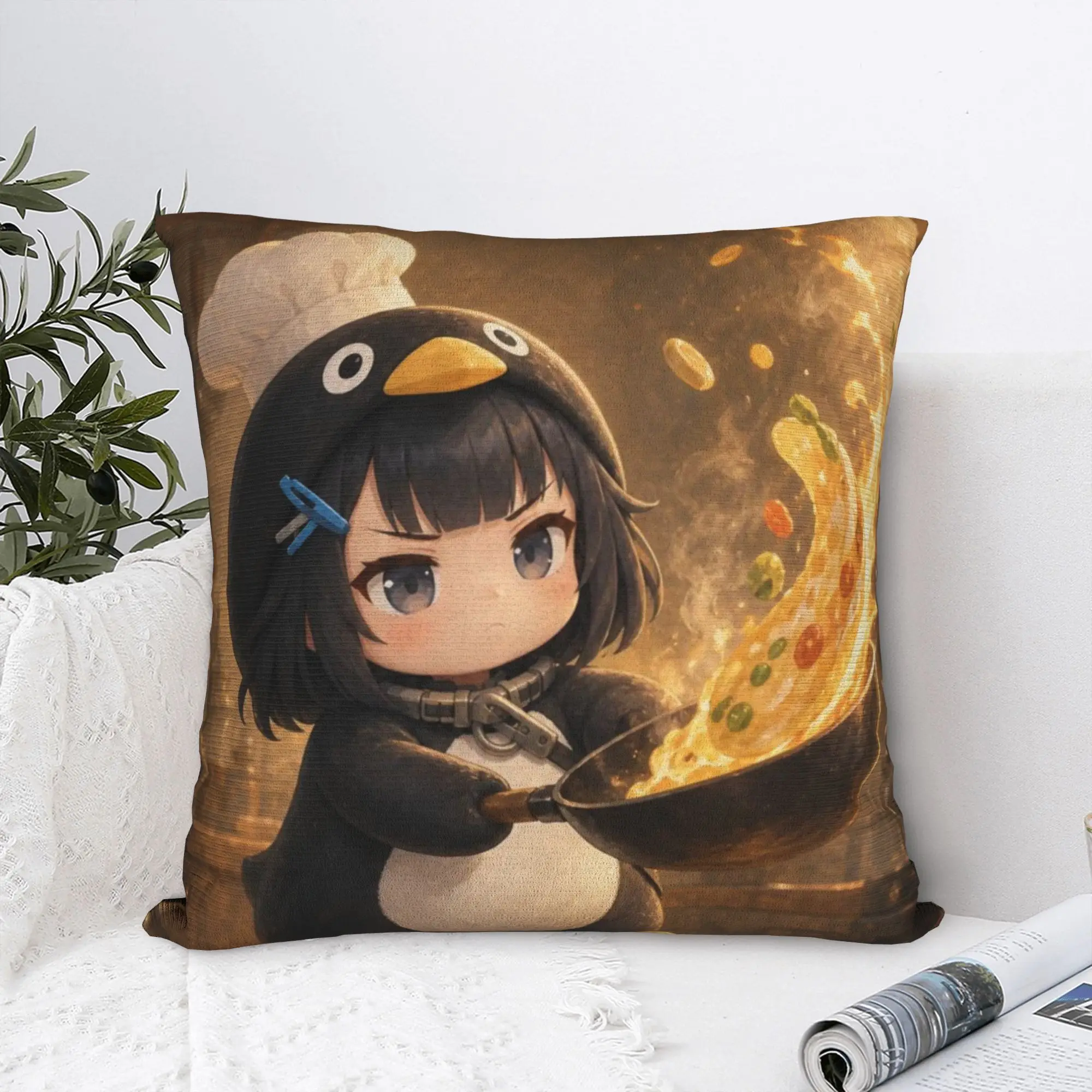 Gugu Gaga Penguin Square Pillow Cases Cooking Cushion Cover Zippered Decorative Throw Pillow Case Cover for Living Room 40x40cm