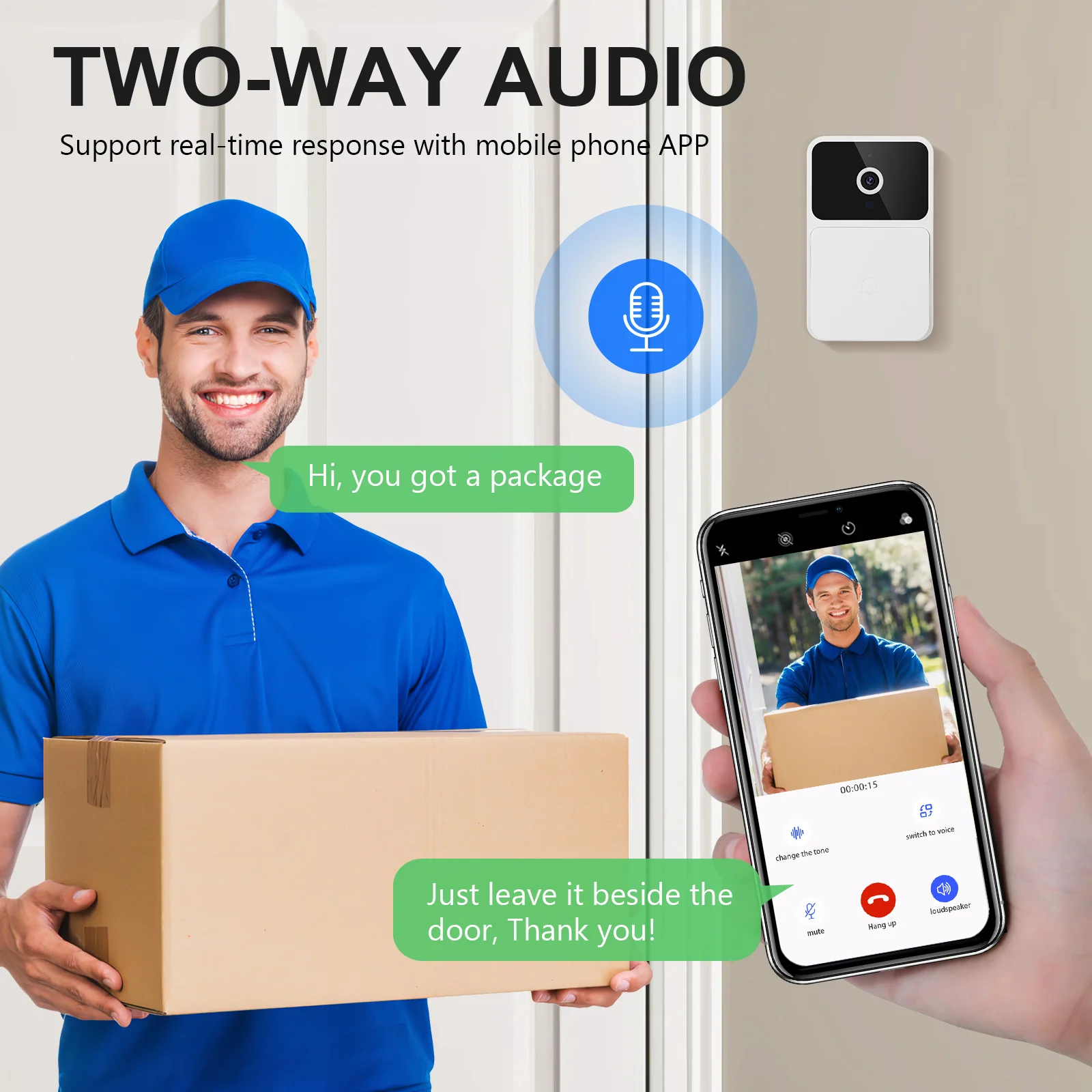 Two-way Intercom Video Doorbell (rechargeable Model) Camera Wireless Intelligent Home Abs Apartment Security