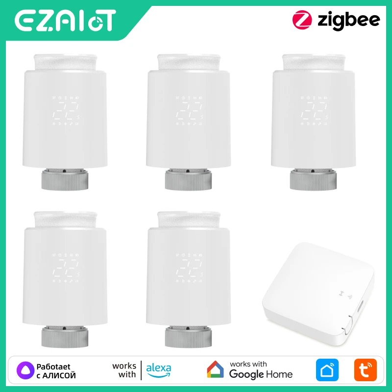 EZAIOT Tuya Zigbee 1-6Pcs Smart TRV Thermostatic Radiator Valve Actuator Programmable Thermostat Heating Controller Alexa Google