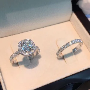2 buah / set Set Cincin Batu Zirkon AAA Wanita Kristal Mewah untuk Cincin Kawin Pengantin Mode Wanita untuk Cincin Cinta Wanita 10 cincin gaun penjualan terbaik untuk wanita - №