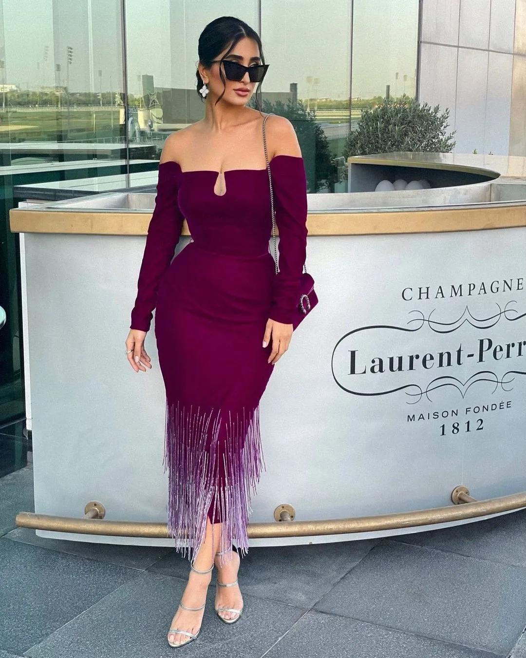 Off Shoulder Tassels Prom Dresses For Women 2023 Long Sleeves Backless Tea-length Formal Occasion Dresses Arabia Robes De