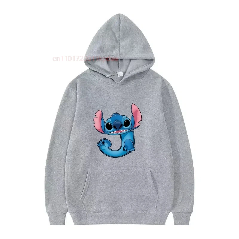 เสื้อฮู้ดดี้ลายดิสนีย์สติทช์สำหรับผู้หญิง สไตล์ลำลอง สีเทา ผ้าฟลีซ ใส่สบาย เหมาะกับฤดูใบไม้ร่วง เสื้อผ้าราคาประหยัดสำหรับผู้หญิงและผู้ชาย