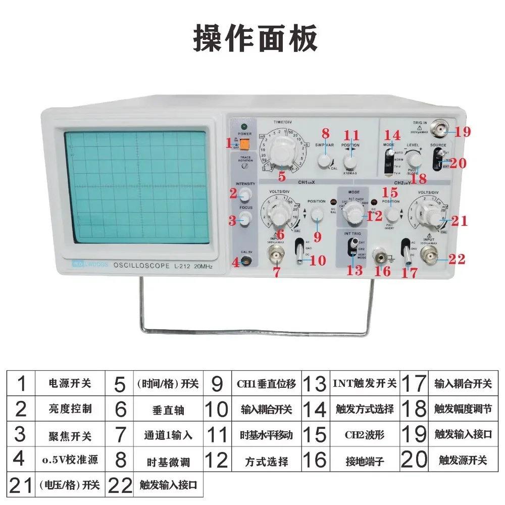 L-212 20MHZ Oscilloscope GOS-620 100M L50100 Dual Trace Dual Channel Analog Oscilloscope